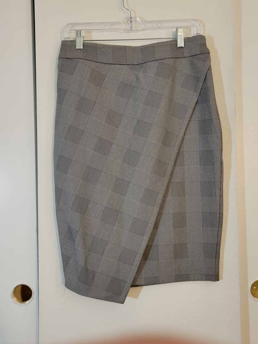 Express Gray Plaid Wrap-Front Pencil Skirt